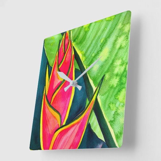 Waterverf heliconia tropische bloem vierkante klok (Hoek)