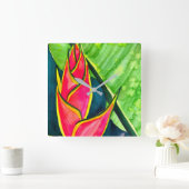 Waterverf heliconia tropische bloem vierkante klok (Huis)