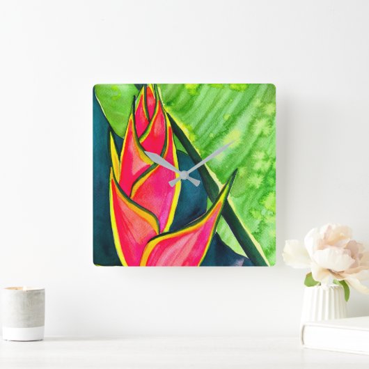 Waterverf heliconia tropische bloem vierkante klok (Huis)