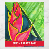 Waterverf heliconia tropische bloem wijn etiket (Enkel label)