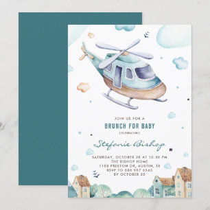 Waterverf Helikopter Baby shower Brunch Kaart