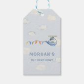 Waterverf Helikopter Blauwe Eerste Verjaardag Cade Cadeaulabel (Voorkant)