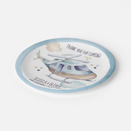 Waterverf Helikopter Partij blauw Papieren Bordje (Gekanteld)