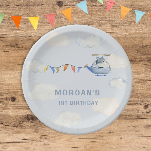 Waterverf helikopter Schattige Wolf eerste verjaar Papieren Bordje