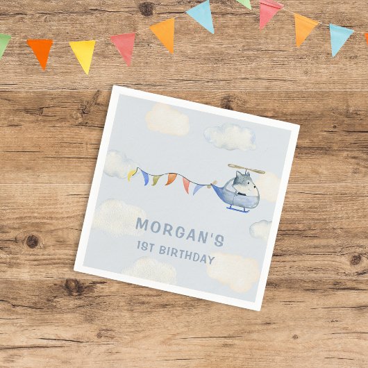 Waterverf helikopter Schattige Wolf eerste verjaar Servet