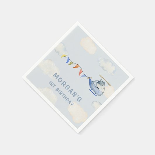 Waterverf helikopter Schattige Wolf eerste verjaar Servet (Hoek)