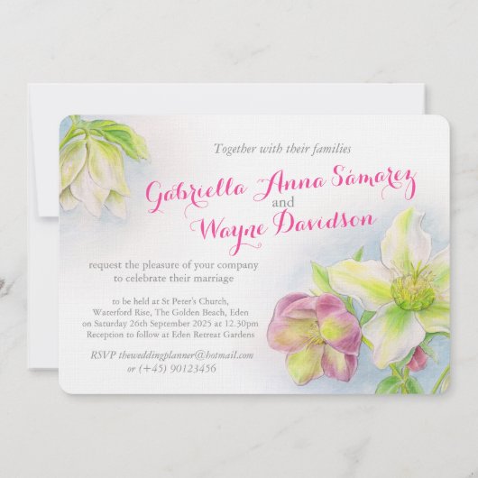 Waterverf Hellebore art bruiloft nodigt uit Kaart (Achterkant)