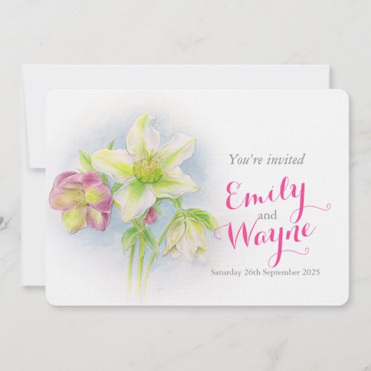 Waterverf Hellebore art bruiloft nodigt uit Kaart (Voorkant)