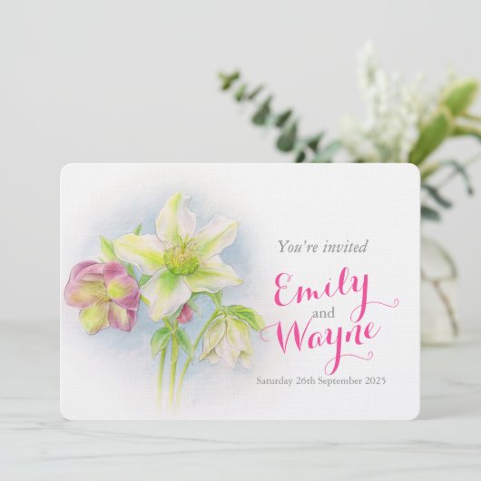 Waterverf Hellebore art bruiloft nodigt uit Kaart (Staand voorkant)