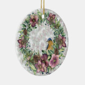 Waterverf Hellebore bloemenkrans met vogel Keramisch Ornament (Rechts)