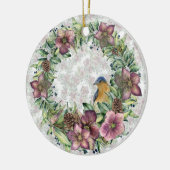 Waterverf Hellebore bloemenkrans met vogel Keramisch Ornament (Links)