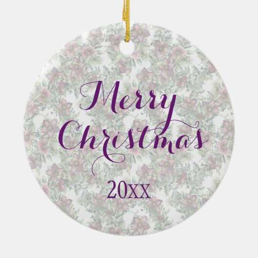 Waterverf Hellebore bloemenkrans met vogel Keramisch Ornament (Achterkant)