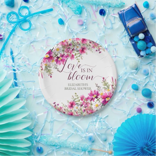 Waterverf Helroze Bloemen Liefde is in Bloei Papieren Bordje (Feest)