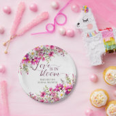 Waterverf Helroze Bloemen Liefde is in Bloei Papieren Bordje (Feest)