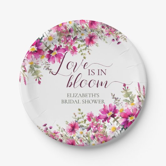 Waterverf Helroze Bloemen Liefde is in Bloei Papieren Bordje (Voorkant)