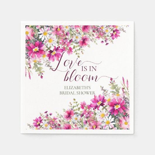 Waterverf Helroze Bloemen Liefde is in Bloei Servet (Voorkant)