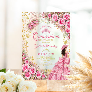 Waterverf Helroze Rozen Gouden Quinceañera Acryl Uitnodigingen