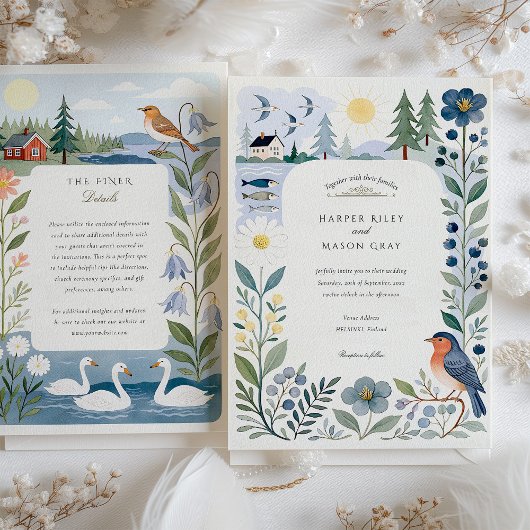Waterverf Helsinki Nordic Forest & Birds Wedding Kaart