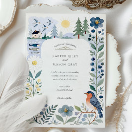 Waterverf Helsinki Nordic Forest & Birds Wedding Kaart