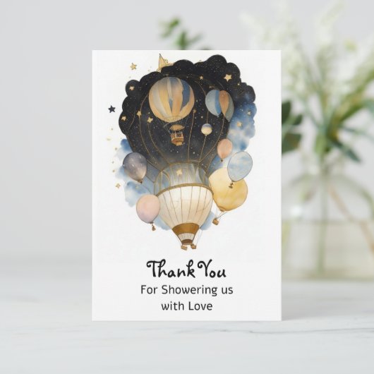 Waterverf hemelballon Baby shower Bedankkaart (Staand voorkant)