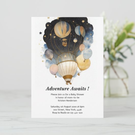 Waterverf hemelballon Baby shower Kaart (Staand voorkant)