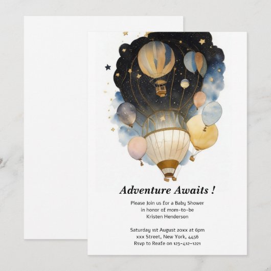 Waterverf hemelballon Baby shower Kaart (Voorkant / Achterkant)