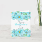 Waterverf Hemelsblauw Bloemen Groen Moederdag Kaart (Voorkant)