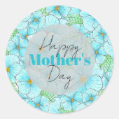 Waterverf Hemelsblauw Bloemen Groen Moederdag Ronde Sticker (Voorkant)