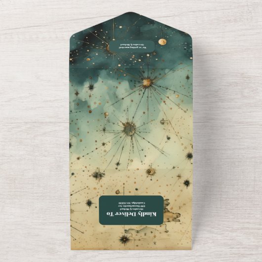  Waterverf Hemelse bruiloft All In One Uitnodiging (Buitenkant)