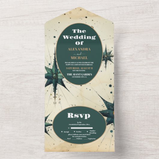  Waterverf Hemelse bruiloft All In One Uitnodiging (Binnen)