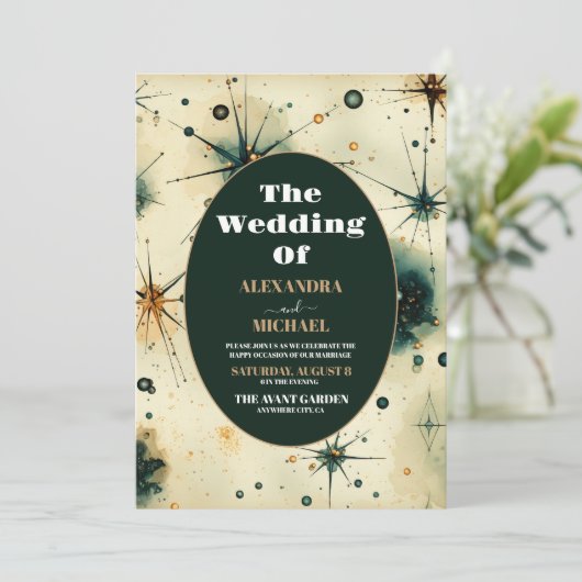 Waterverf Hemelse bruiloft Kaart (Staand voorkant)