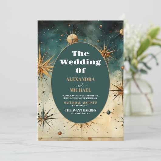 Waterverf Hemelse bruiloft Kaart (Staand voorkant)