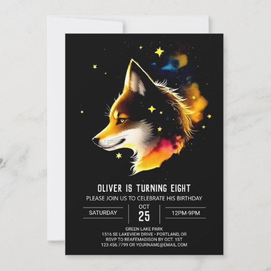 Waterverf Hemelse Wolf Cub Howl Verjaardag Kaart (Voorkant)