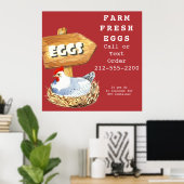 Waterverf Hen Boerderij Fresh Eggs Poster (Thuiskantoor)