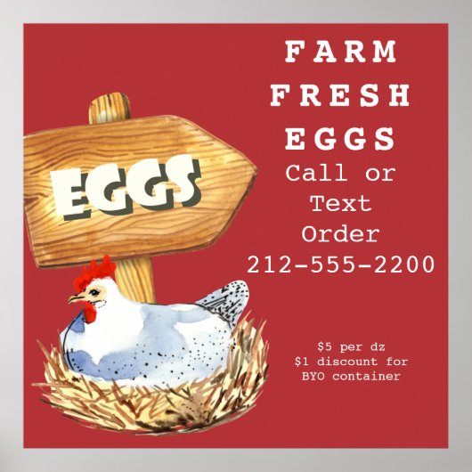Waterverf Hen Boerderij Fresh Eggs Poster (Voorkant)