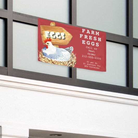 Waterverf Hen Boerderij Verse eieren in de openluc Spandoek (Buitenkant Gebouw)