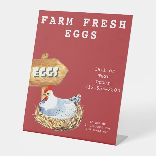 Waterverf Hen Boerderij Verse eieren Reclamebord Met Voetstuk (Voorkant)