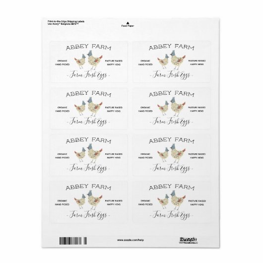 Waterverf Hen Boerderij Verse verpakking Etiket (Full Sheet)