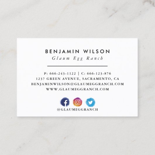 Waterverf Hen Organic Eggs Visitekaartje (Achterkant)