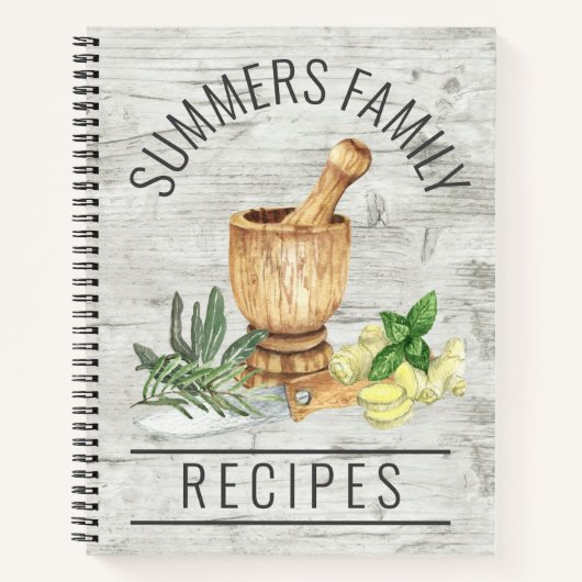 Waterverf Herb Wood Recipe Cookbook Family Name Notitieboek (Voorkant)