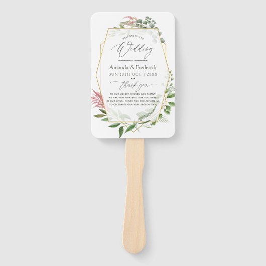 Waterverf Herbarium Geometrische bruiloft Programm Handwaaier (Voorkant)