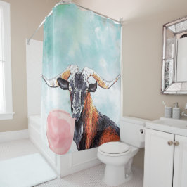 Waterverf Herd Sire Goat Blows Bubblegum Bubble Douchegordijn