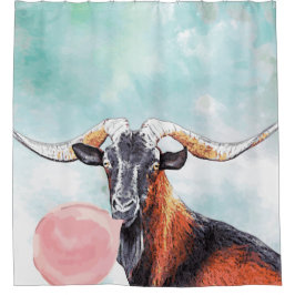 Waterverf Herd Sire Goat Blows Bubblegum Bubble Douchegordijn