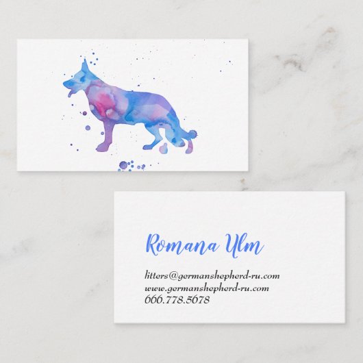 Waterverf Herder Blauw Modern Hondenillustratie Visitekaartje (Voorkant / Achterkant)
