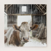 Waterverf Hereford Koe in Barn Legpuzzel (Verticaal)