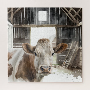 Waterverf Hereford Koe in Barn Legpuzzel