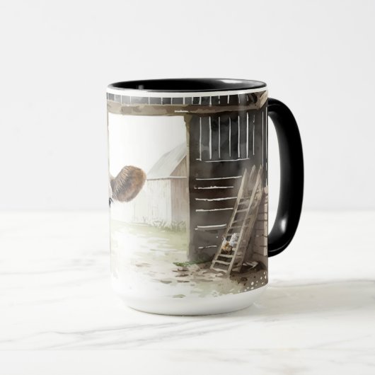 Waterverf Hereford Koe in Barn Mok (Voorkant rechts)