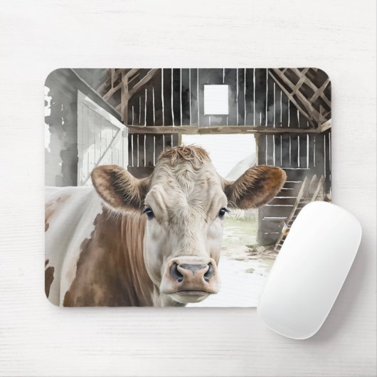 Waterverf Hereford Koe in Barn Muismat (Met muis)