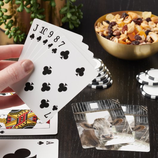 Waterverf Hereford Koe in Barn Pokerkaarten (Insitu)