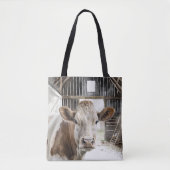 Waterverf Hereford Koe in Barn Tote Bag (Voorkant)